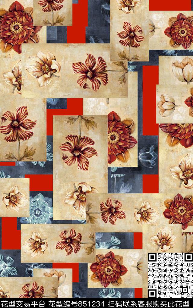 波西米亚卷草纹民族风数码印花华亿平台下载（图片编号: 851234） - 瓦栏（Walan）