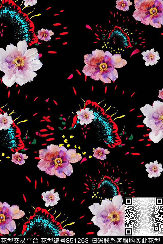 热带花卉花卉水果数码印花华亿平台下载（图片编号: 851263） - 瓦栏（Walan）