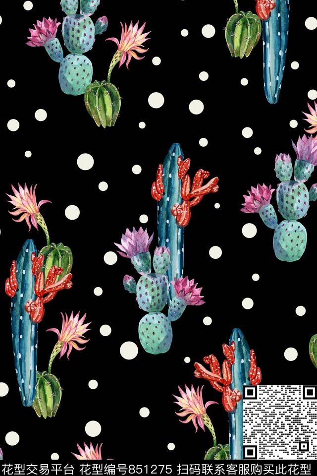 热带植物小清新手绘花卉数码印花华亿平台下载（图片编号: 851275） - 瓦栏（Walan）