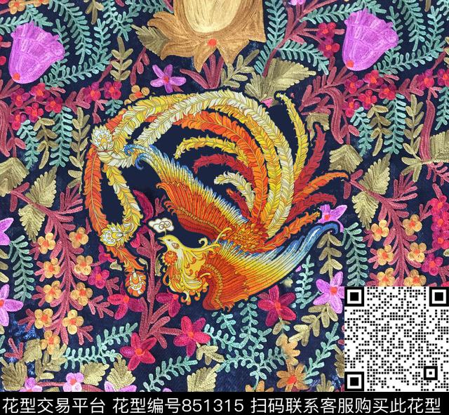 花卉凤凰布艺数码印花华亿平台下载（图片编号: 851315） - 瓦栏（Walan）