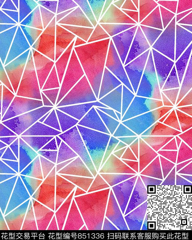 几何T恤水彩加几何图形数码印花华亿平台下载（图片编号: 851336） - 瓦栏（Walan）