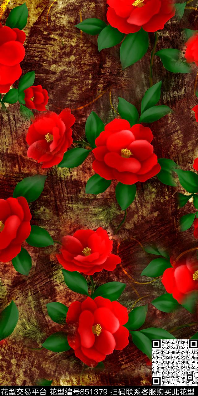 乱花花朵花卉数码印花华亿平台下载（图片编号: 851379） - 瓦栏（Walan）