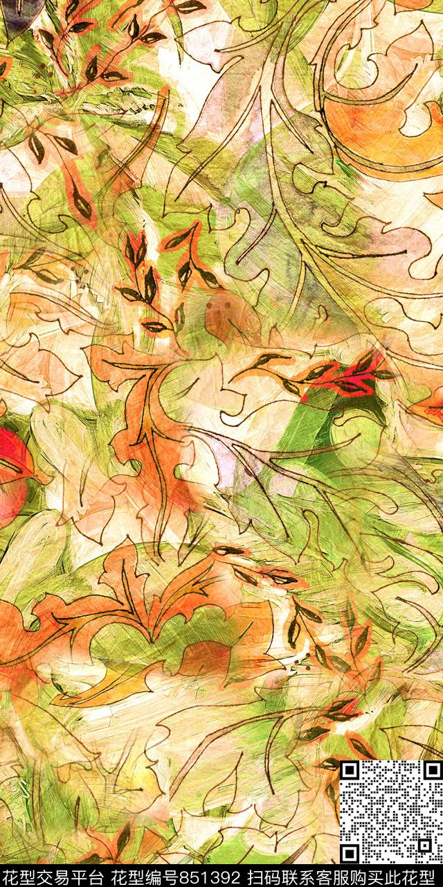 中国风树枝数码数码印花华亿平台下载（图片编号: 851392） - 瓦栏（Walan）