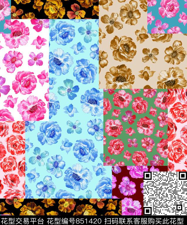 小碎花大花花朵数码印花华亿平台下载（图片编号: 851420） - 瓦栏（Walan）
