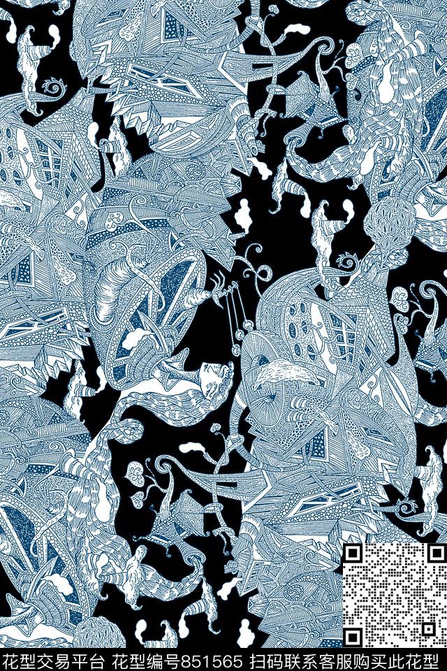 抽象纹理线条插图男装夹克华亿平台传统印花华亿平台下载（图片编号: 851565） - 瓦栏（Walan）