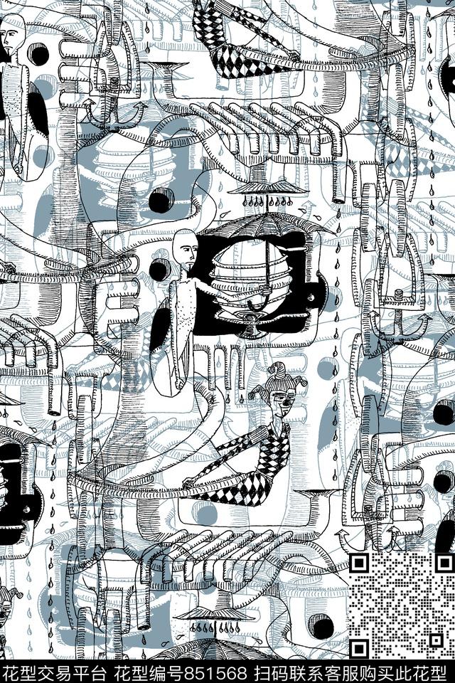 抽象纹理插画线条纹理传统印花华亿平台下载（图片编号: 851568） - 瓦栏（Walan）