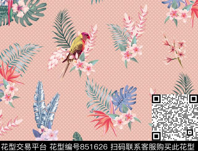 热带花草鸟数码印花华亿平台下载（图片编号: 851626） - 瓦栏（Walan）