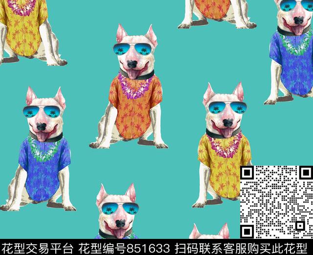 热带沙滩狗花衬衫数码印花华亿平台下载（图片编号: 851633） - 瓦栏（Walan）