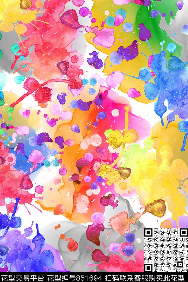 抽象笔刷多彩数码印花华亿平台下载（图片编号: 851694） - 瓦栏（Walan）