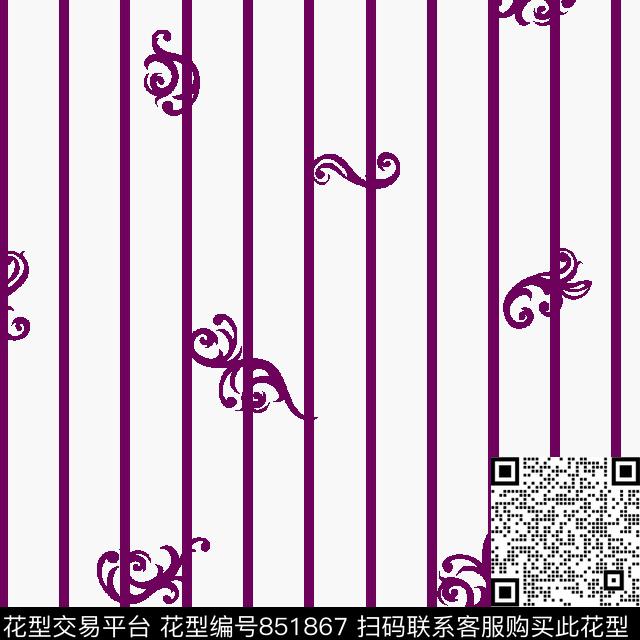 竖条欧式花卉宽条传统印花华亿平台下载（图片编号: 851867） - 瓦栏（Walan）