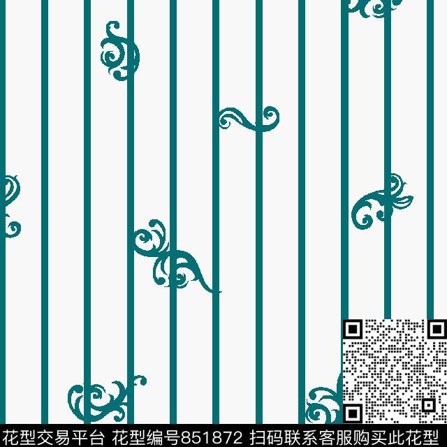 竖条欧式花卉宽条传统印花华亿平台下载（图片编号: 851872） - 瓦栏（Walan）