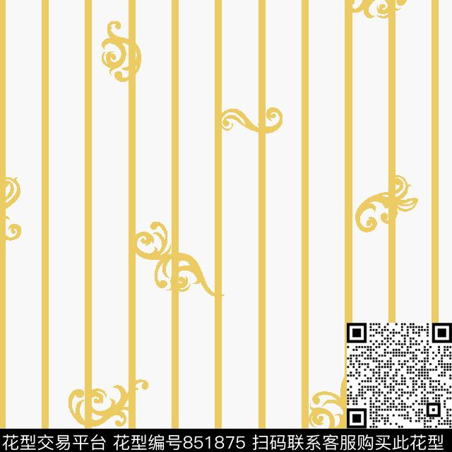 竖条欧式花卉宽条传统印花华亿平台下载（图片编号: 851875） - 瓦栏（Walan）