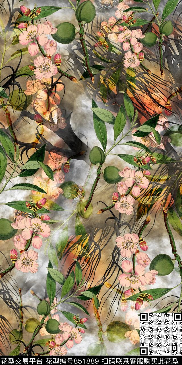 花卉树叶绿植树叶数码印花华亿平台下载（图片编号: 851889） - 瓦栏（Walan）