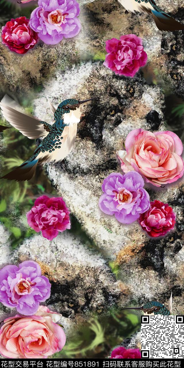 乱花兰花牡丹数码印花华亿平台下载（图片编号: 851891） - 瓦栏（Walan）