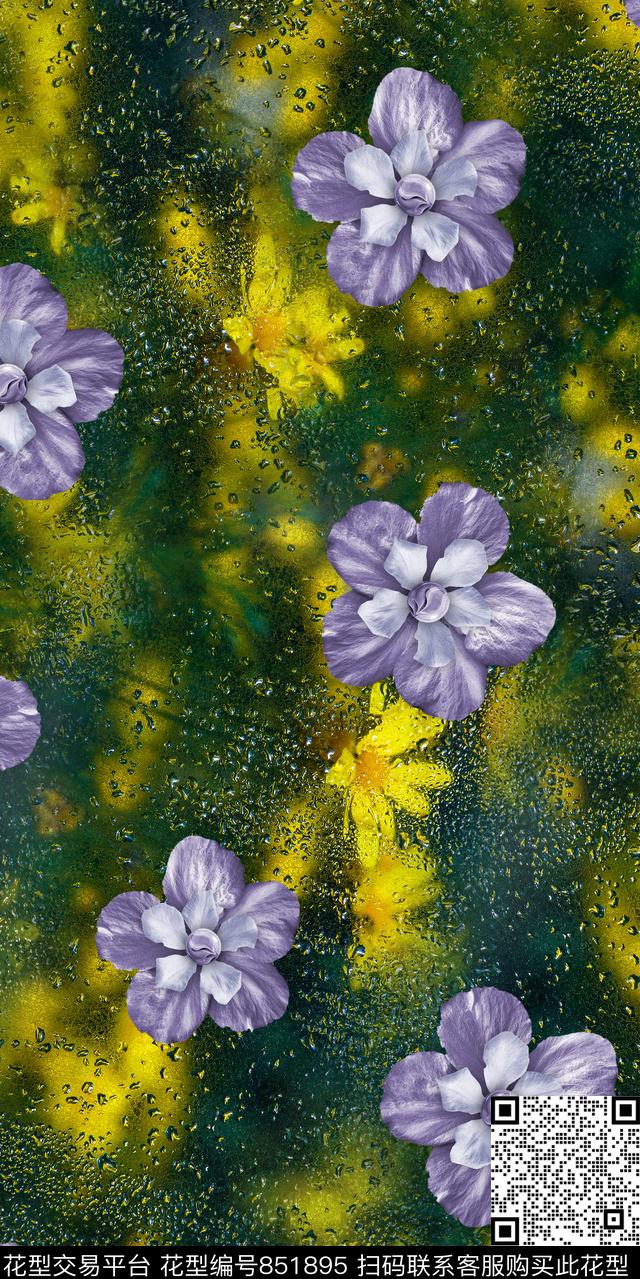 牡丹兰花花朵数码印花华亿平台下载（图片编号: 851895） - 瓦栏（Walan）