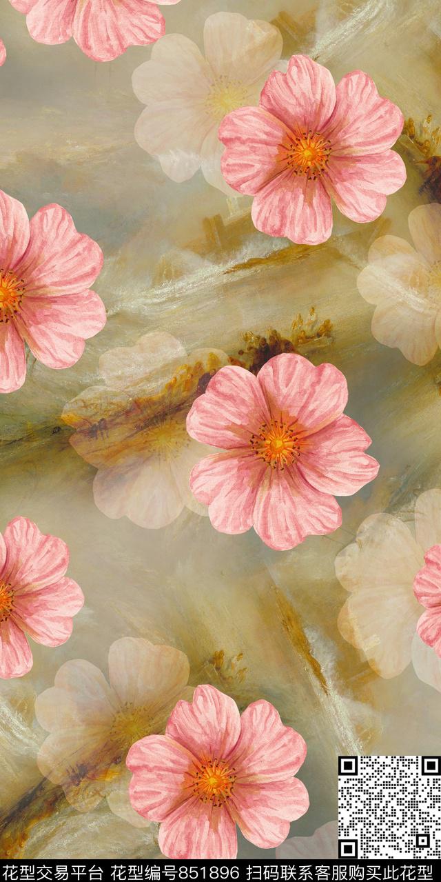 乱花花朵牡丹数码印花华亿平台下载（图片编号: 851896） - 瓦栏（Walan）