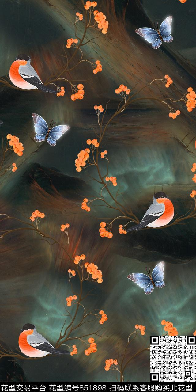 小碎花花卉花圈数码印花华亿平台下载（图片编号: 851898） - 瓦栏（Walan）