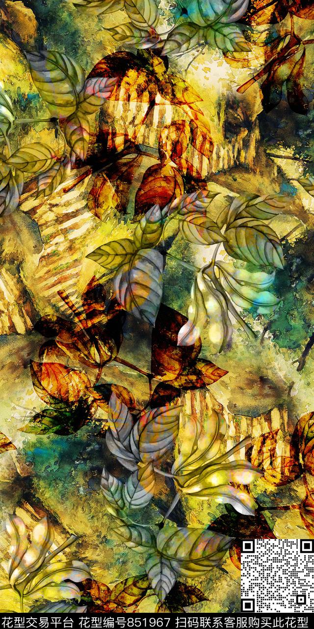 炫彩底纹真花鲜花数码印花华亿平台下载（图片编号: 851967） - 瓦栏（Walan）