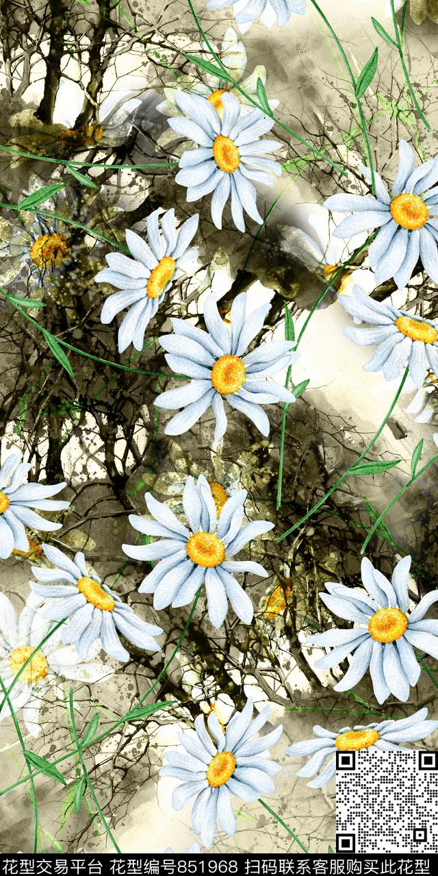花朵花卉炫彩底纹数码印花华亿平台下载（图片编号: 851968） - 瓦栏（Walan）