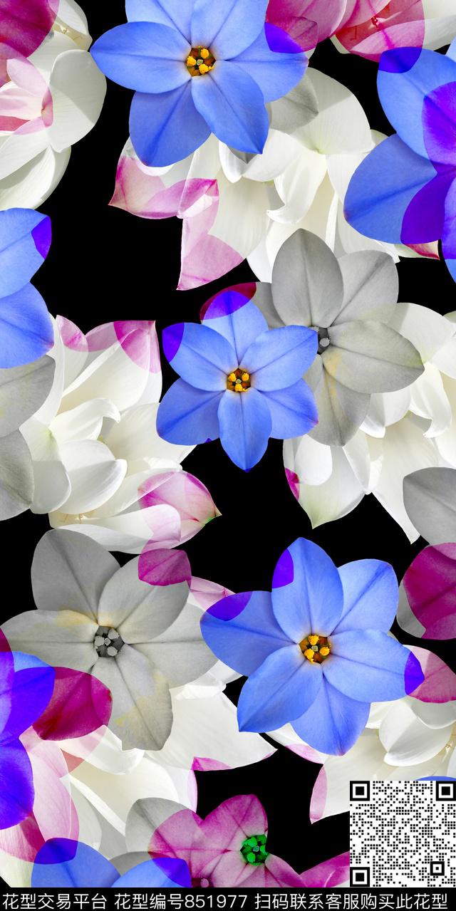 花朵花卉炫彩底纹数码印花华亿平台下载（图片编号: 851977） - 瓦栏（Walan）