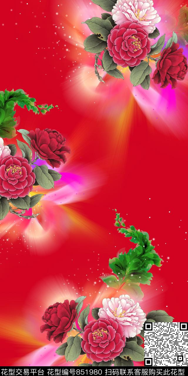 花朵花卉炫彩底纹数码印花华亿平台下载（图片编号: 851980） - 瓦栏（Walan）