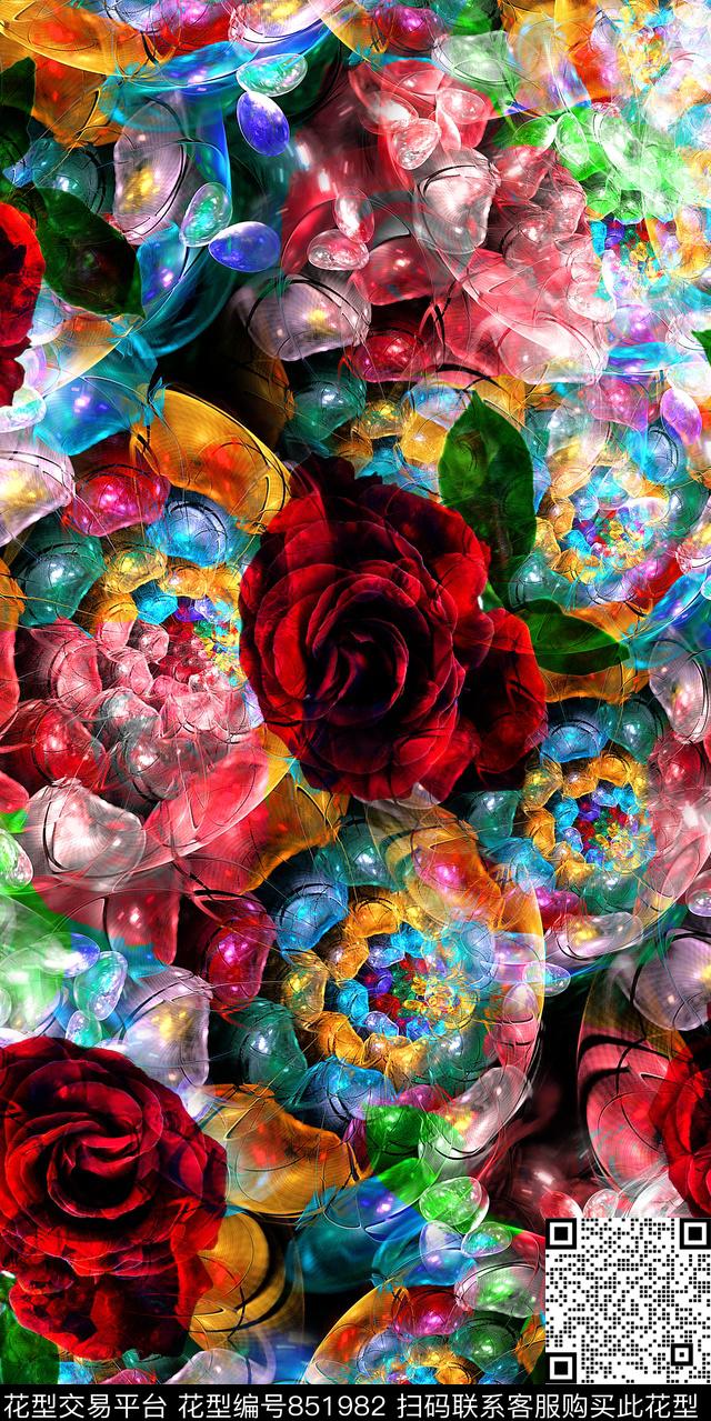 花朵花卉炫彩底纹数码印花华亿平台下载（图片编号: 851982） - 瓦栏（Walan）