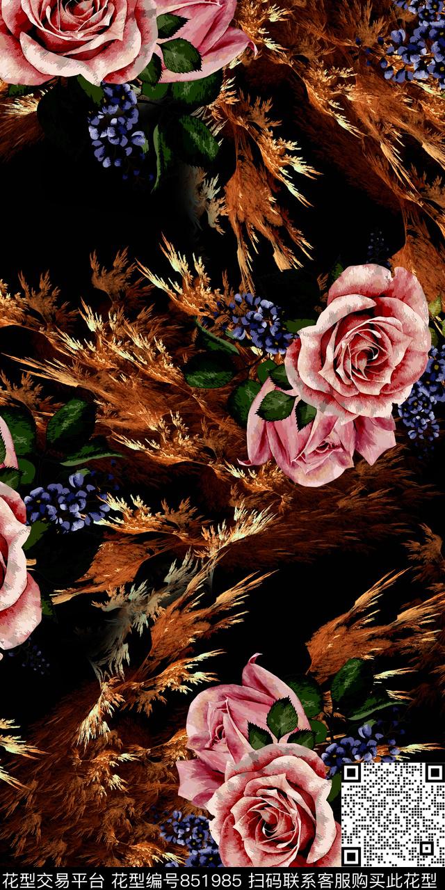 花朵花卉炫彩底纹数码印花华亿平台下载（图片编号: 851985） - 瓦栏（Walan）