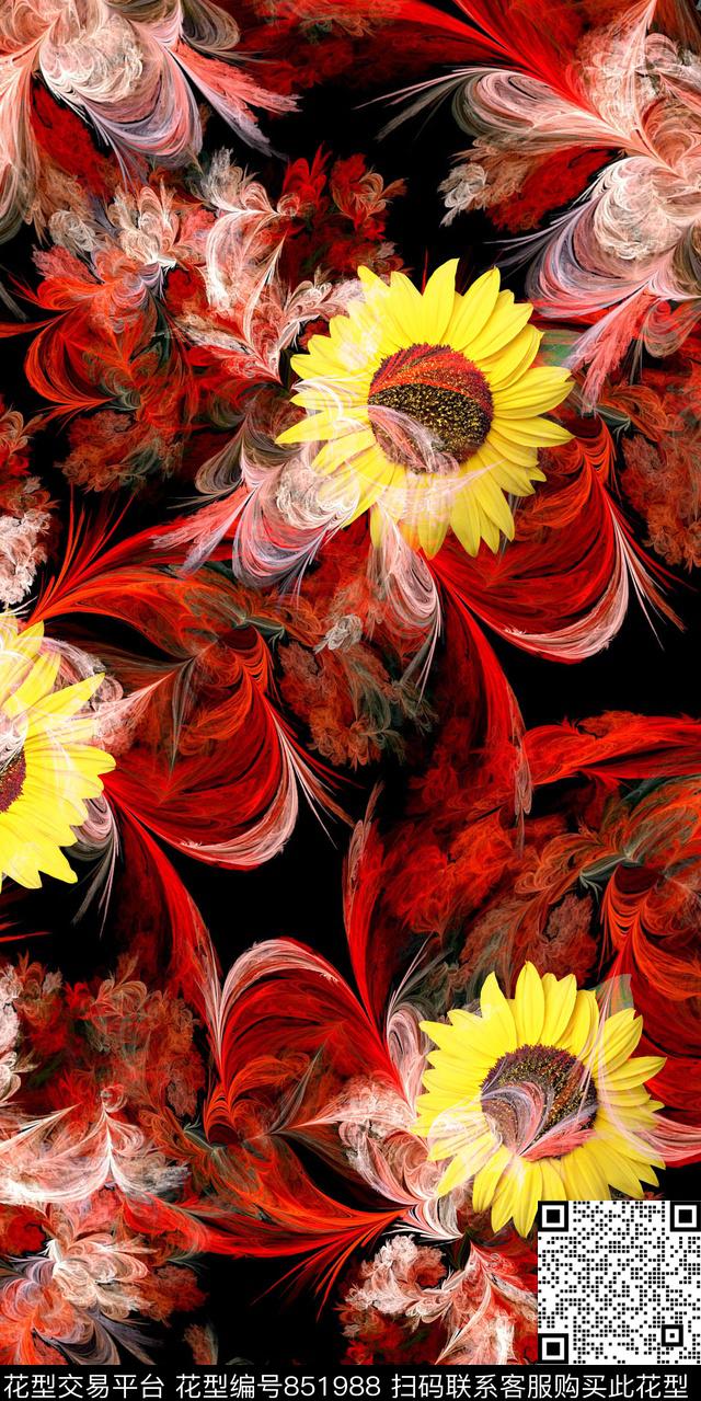 花朵花卉炫彩底纹数码印花华亿平台下载（图片编号: 851988） - 瓦栏（Walan）