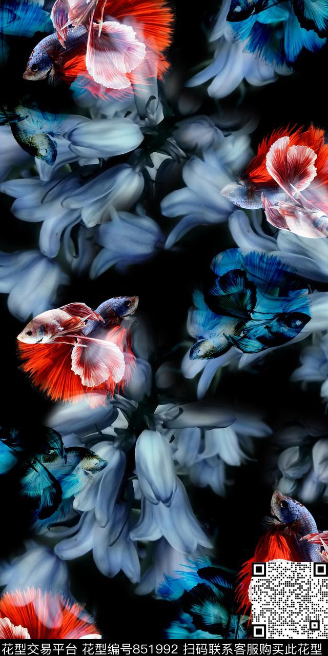 花朵花卉炫彩底纹数码印花华亿平台下载（图片编号: 851992） - 瓦栏（Walan）