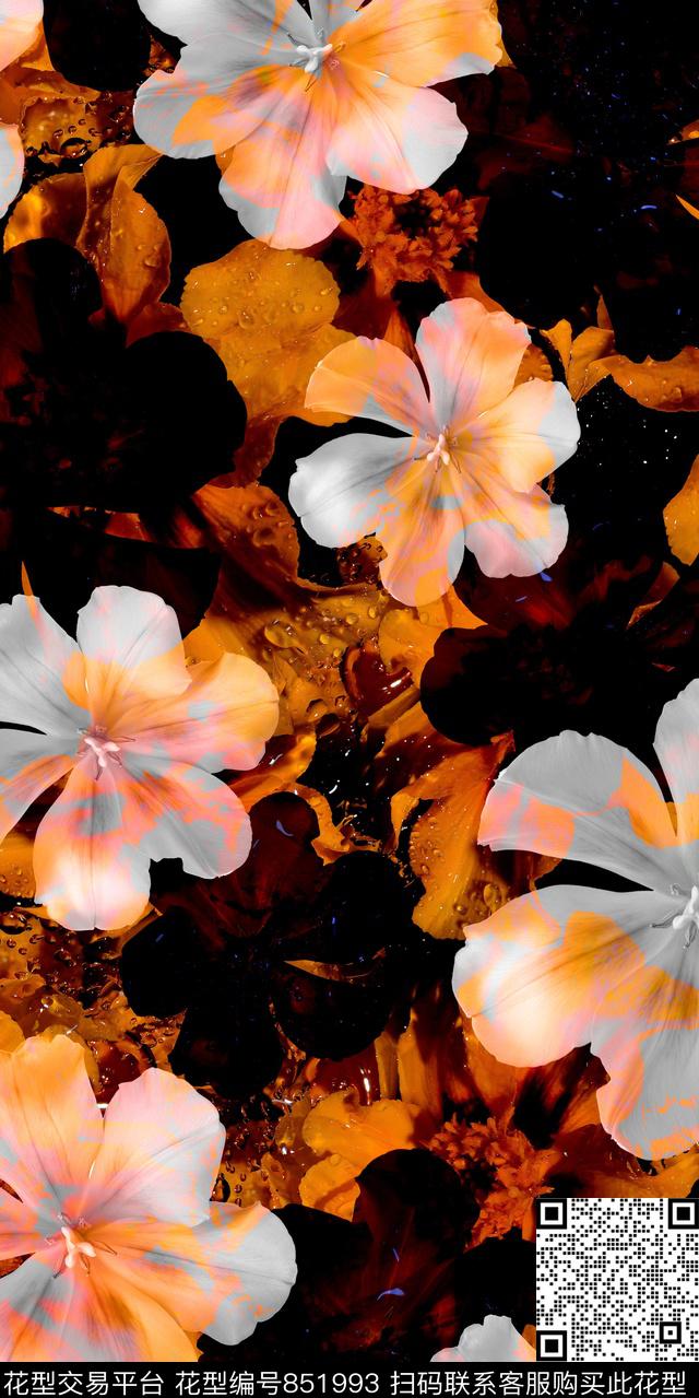 花朵花卉炫彩底纹数码印花华亿平台下载（图片编号: 851993） - 瓦栏（Walan）