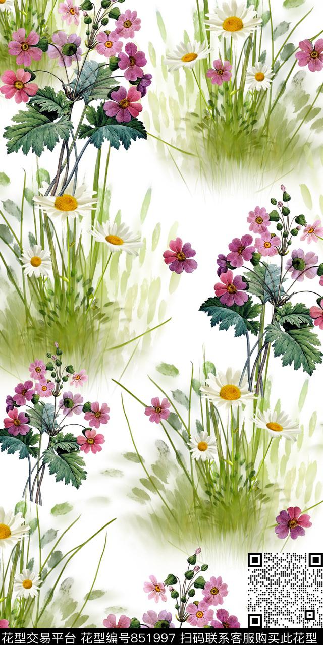 花朵花卉炫彩底纹数码印花华亿平台下载（图片编号: 851997） - 瓦栏（Walan）
