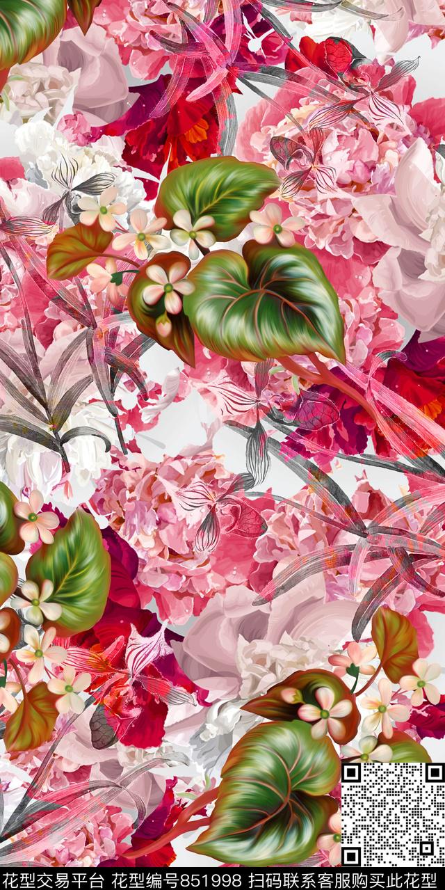 花朵花卉炫彩底纹数码印花华亿平台下载（图片编号: 851998） - 瓦栏（Walan）