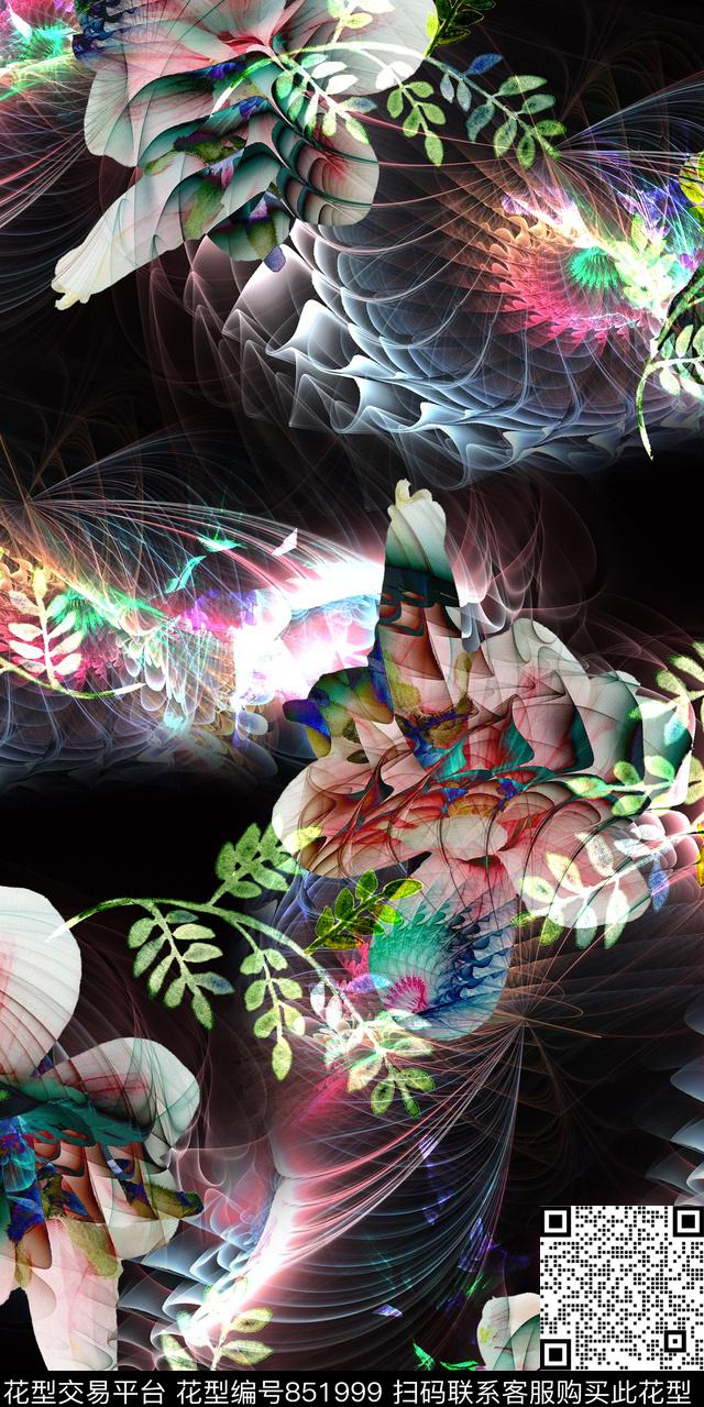花朵花卉炫彩底纹数码印花华亿平台下载（图片编号: 851999） - 瓦栏（Walan）