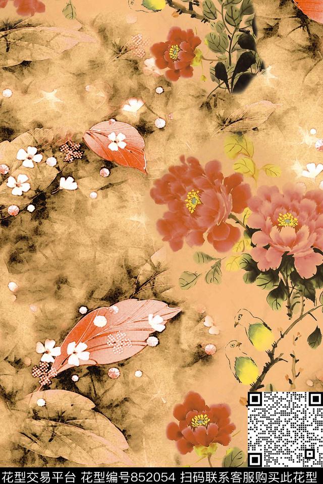 花朵牡丹大花数码印花华亿平台下载（图片编号: 852054） - 瓦栏（Walan）