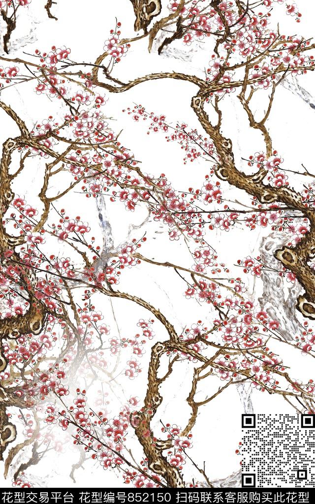 中国风水墨花卉数码印花华亿平台下载（图片编号: 852150） - 瓦栏（Walan）