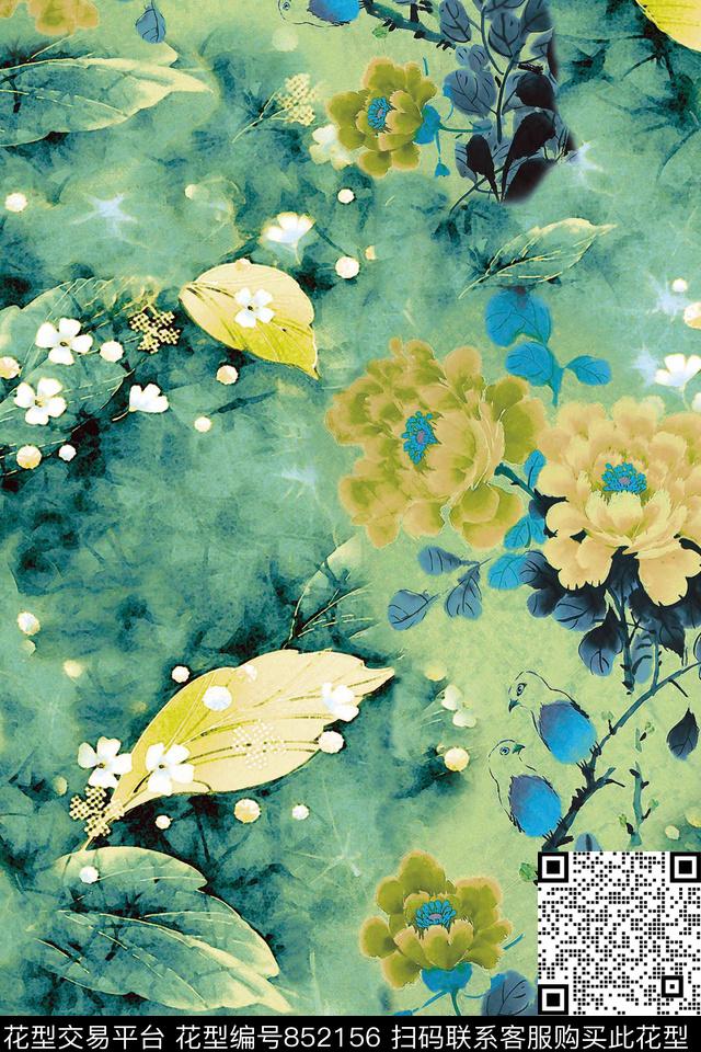 花朵牡丹大花数码印花华亿平台下载（图片编号: 852156） - 瓦栏（Walan）