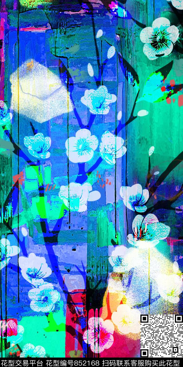 几何抽象花卉数码印花华亿平台下载（图片编号: 852168） - 瓦栏（Walan）