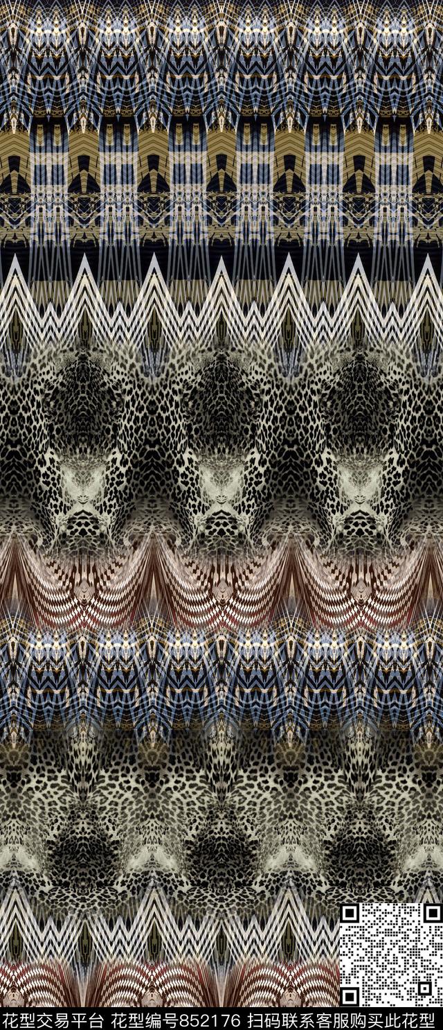 民族风豹纹条纹数码印花华亿平台下载（图片编号: 852176） - 瓦栏（Walan）