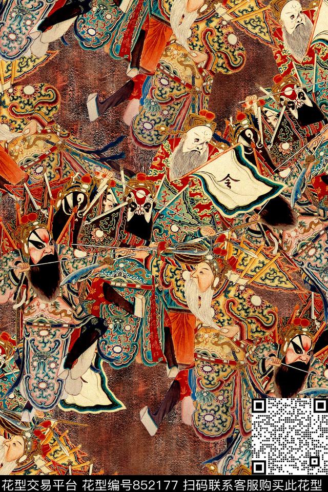 中国风京剧复古数码印花华亿平台下载（图片编号: 852177） - 瓦栏（Walan）