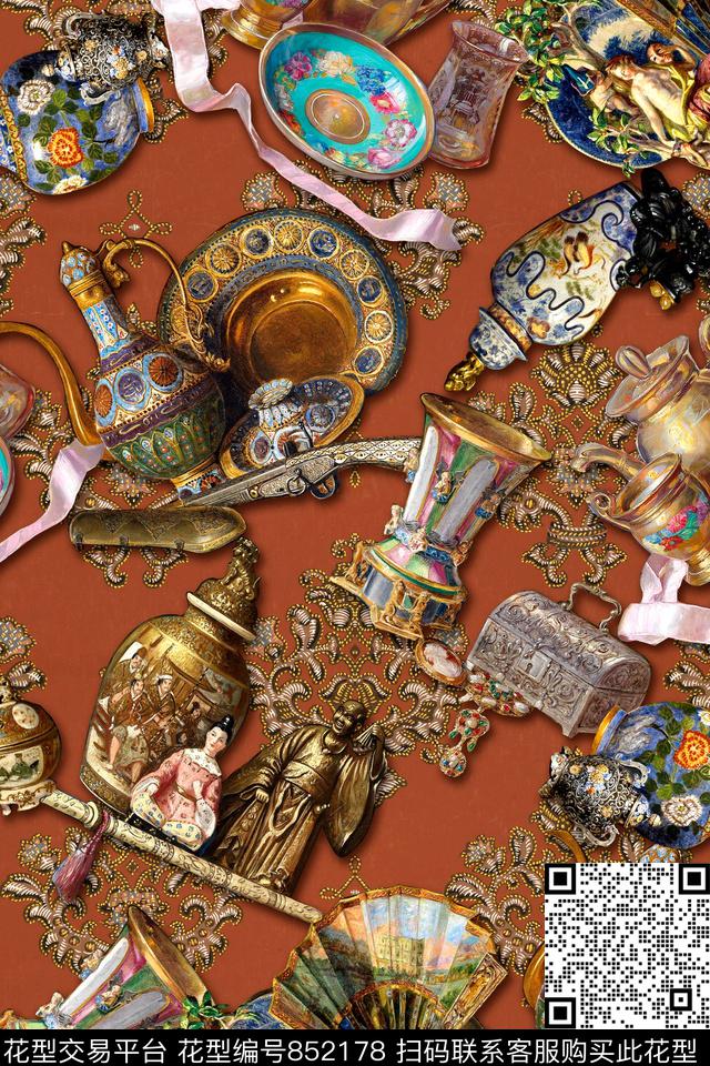 欧式瓷器花纹数码印花华亿平台下载（图片编号: 852178） - 瓦栏（Walan）