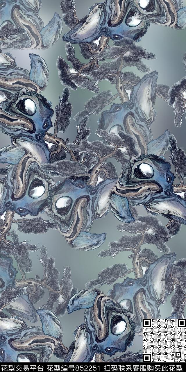 中国风数码水墨数码印花华亿平台下载（图片编号: 852251） - 瓦栏（Walan）