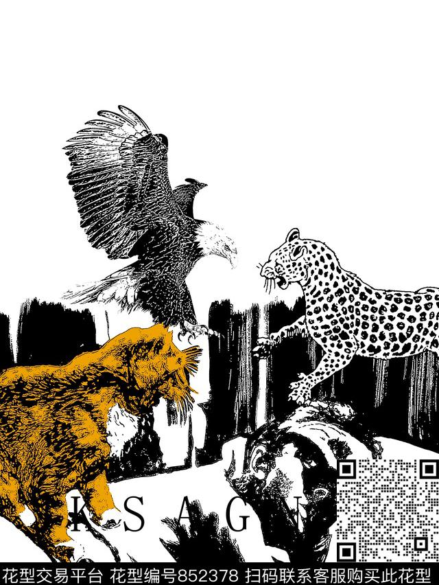 豹子飞鹰男装T恤华亿平台传统印花华亿平台下载（图片编号: 852378） - 瓦栏（Walan）