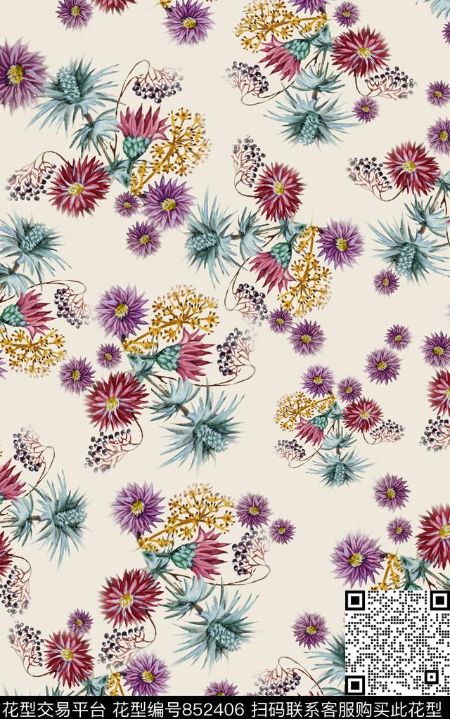 花朵花卉小碎花数码印花华亿平台下载（图片编号: 852406） - 瓦栏（Walan）