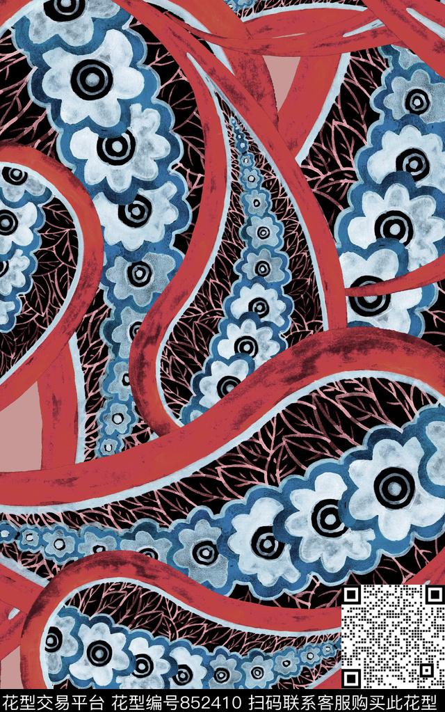 火腿花佩斯利腰果数码印花华亿平台下载（图片编号: 852410） - 瓦栏（Walan）