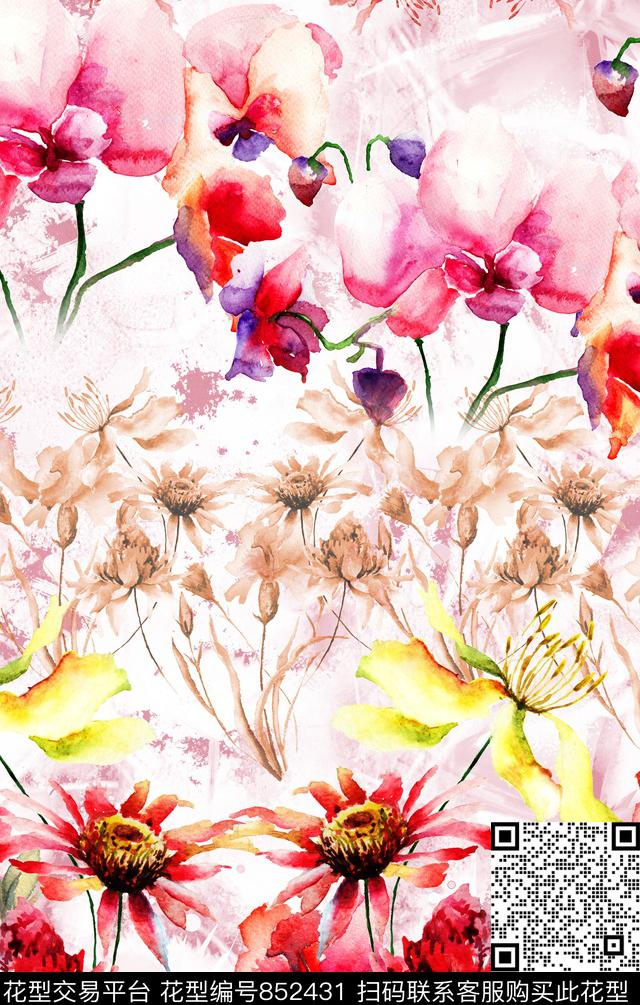 大花花朵花卉数码印花华亿平台下载（图片编号: 852431） - 瓦栏（Walan）