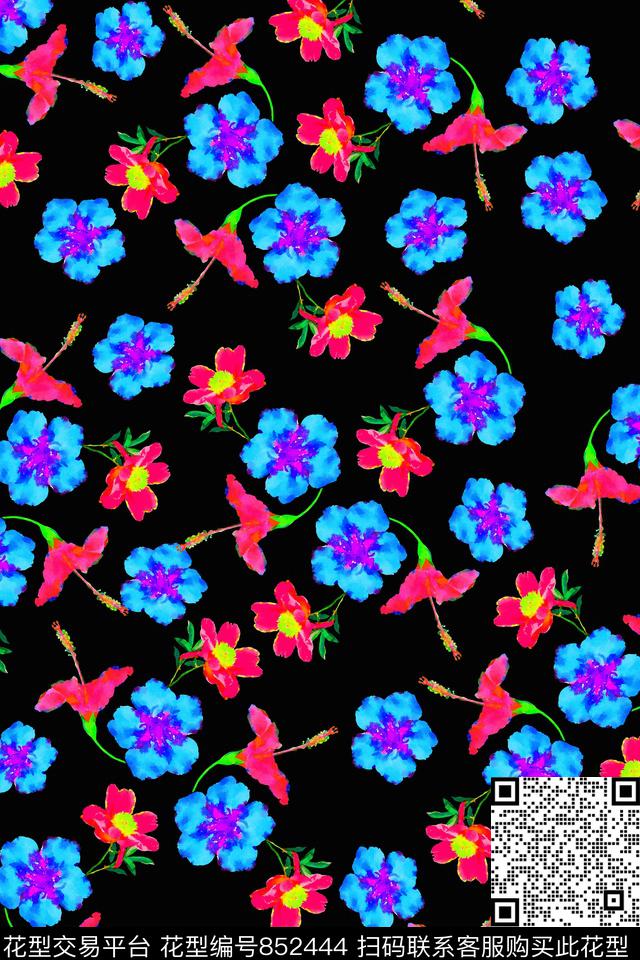 花卉花朵手绘数码印花华亿平台下载（图片编号: 852444） - 瓦栏（Walan）