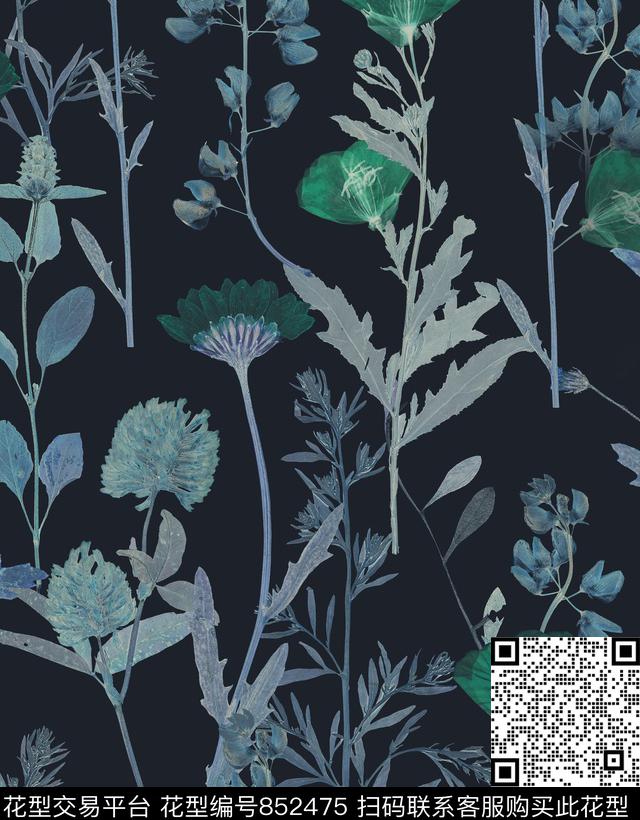 复古野花野草数码印花华亿平台下载（图片编号: 852475） - 瓦栏（Walan）