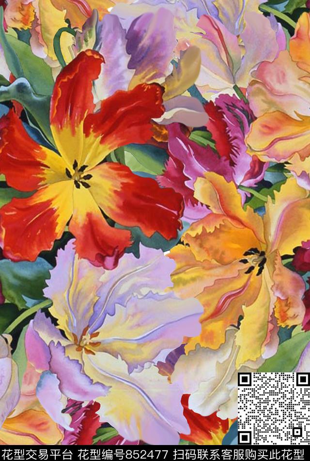 洋阳---花卉油画花卉丝绸真丝数码印花华亿平台下载（图片编号: 852477） - 瓦栏（Walan）