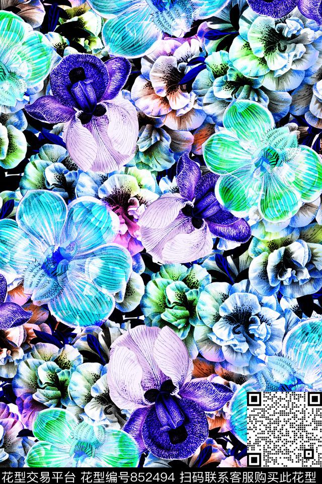 时尚手绘水彩数码印花华亿平台下载（图片编号: 852494） - 瓦栏（Walan）