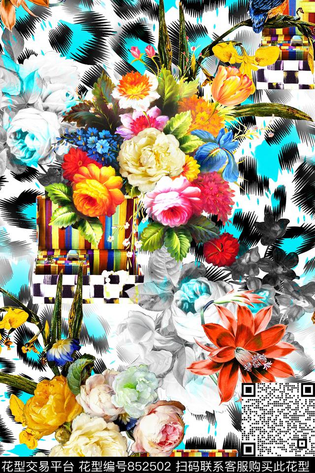 时尚手绘油画数码印花华亿平台下载（图片编号: 852502） - 瓦栏（Walan）